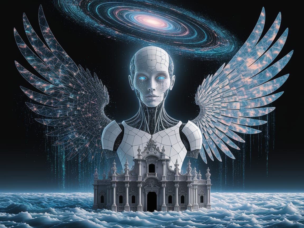 Biomechanical Angel Descending: Surreal Digital Art