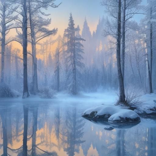 White Creature in Snowy Forest: Fauvist Wilderness Art