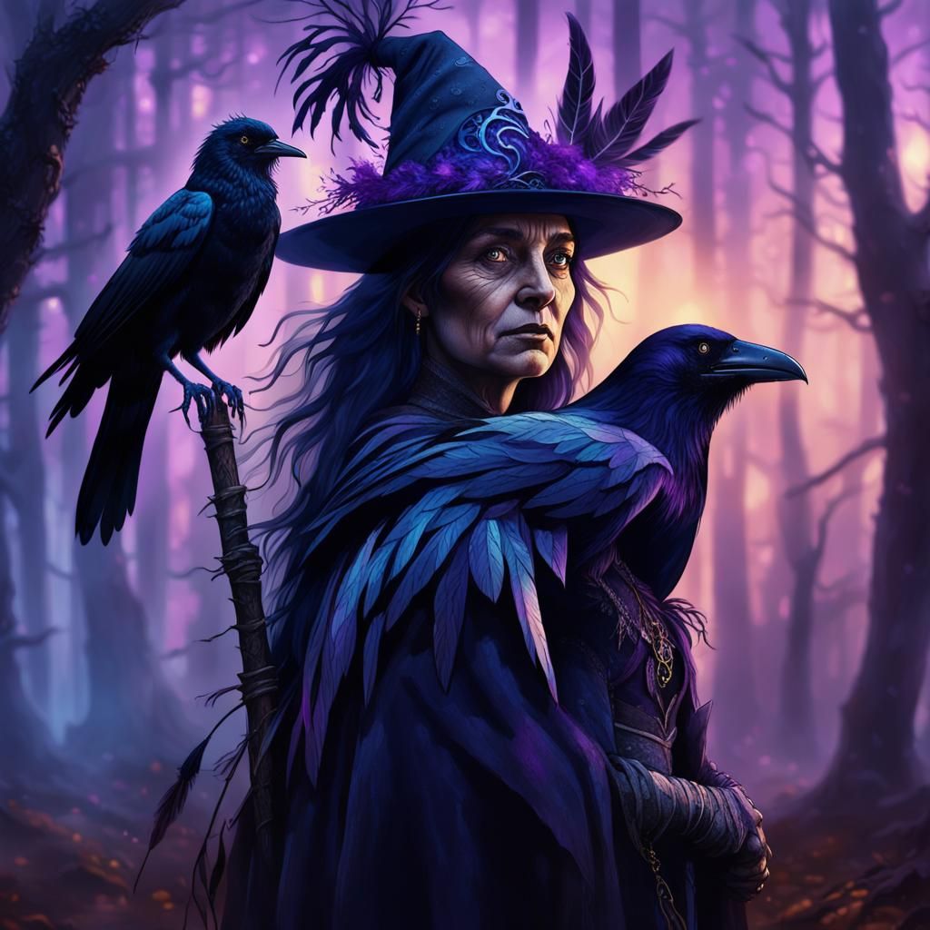 Mystical Witch and Crow in Dark Fantasy Art