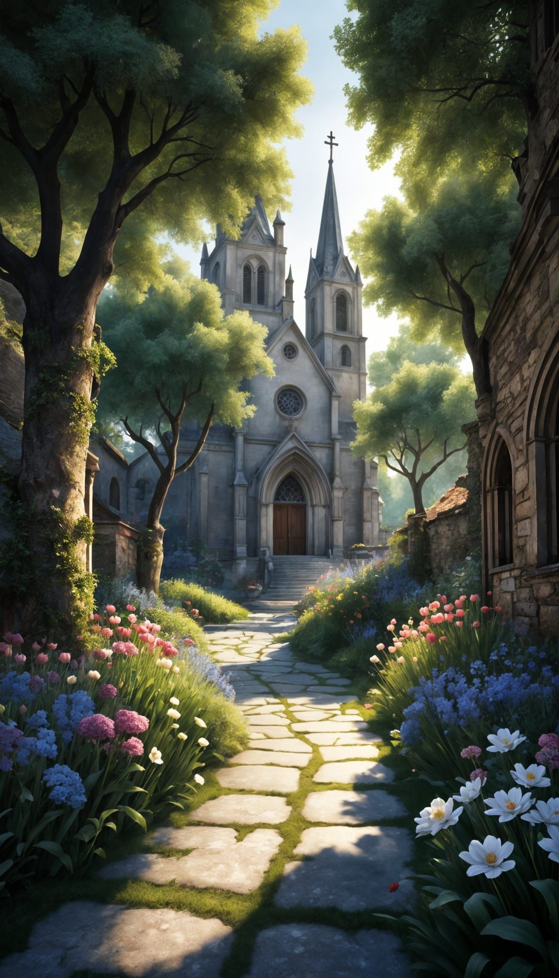 Picturesque Village Church in Hyperrealistic Style