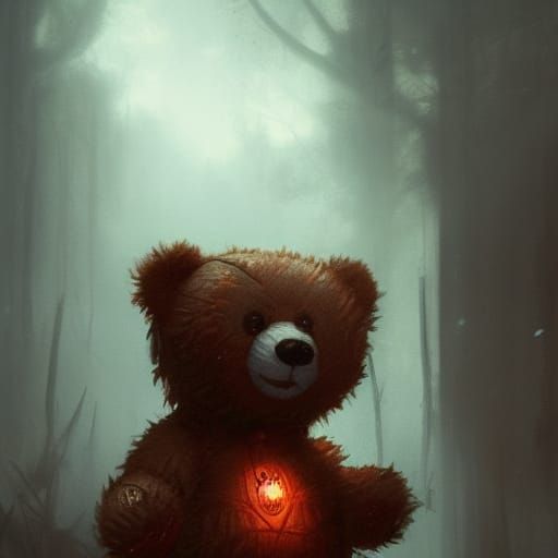 Creepy Smiling Teddy Bear in Dark Fantasy Style