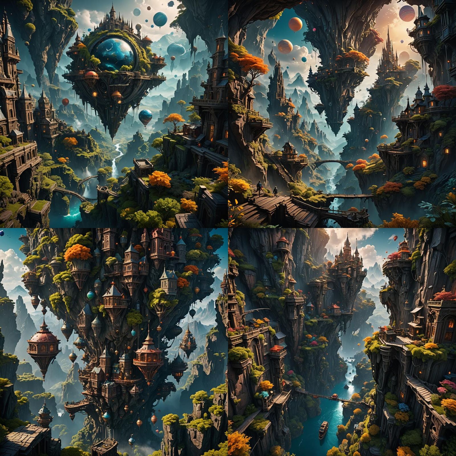 Fantastical Gravity-Defying Scene in Deep Color