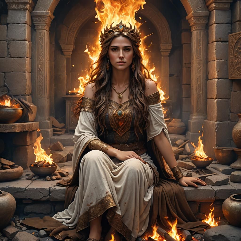 Hestia, Goddess of the Hearth, Detailed Matte Painting