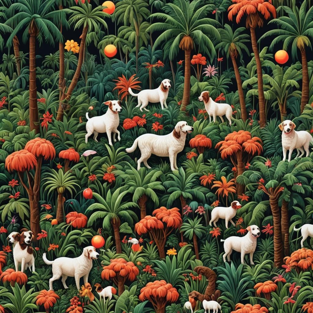 Stormy Jungle with Chocolate Sheep and Dogs
