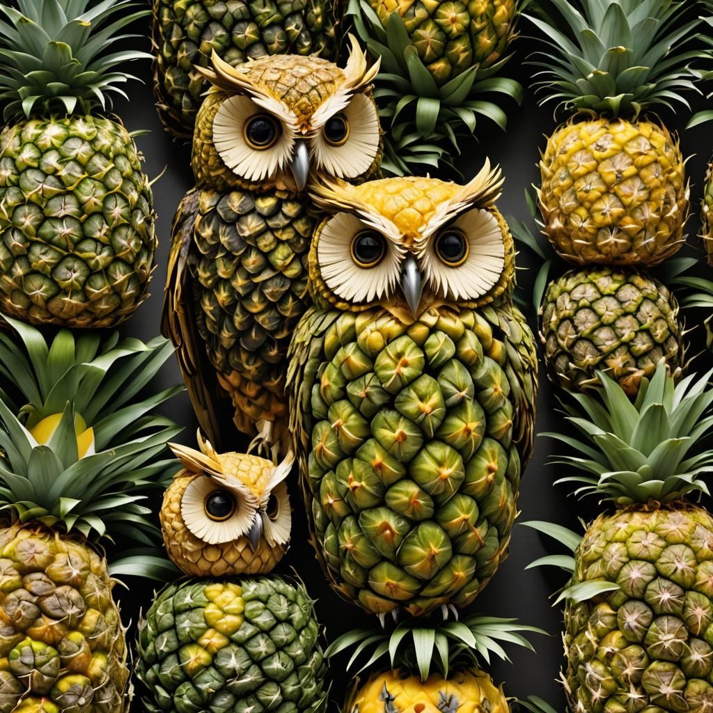 Detailed Pineapple Owl Sculpture