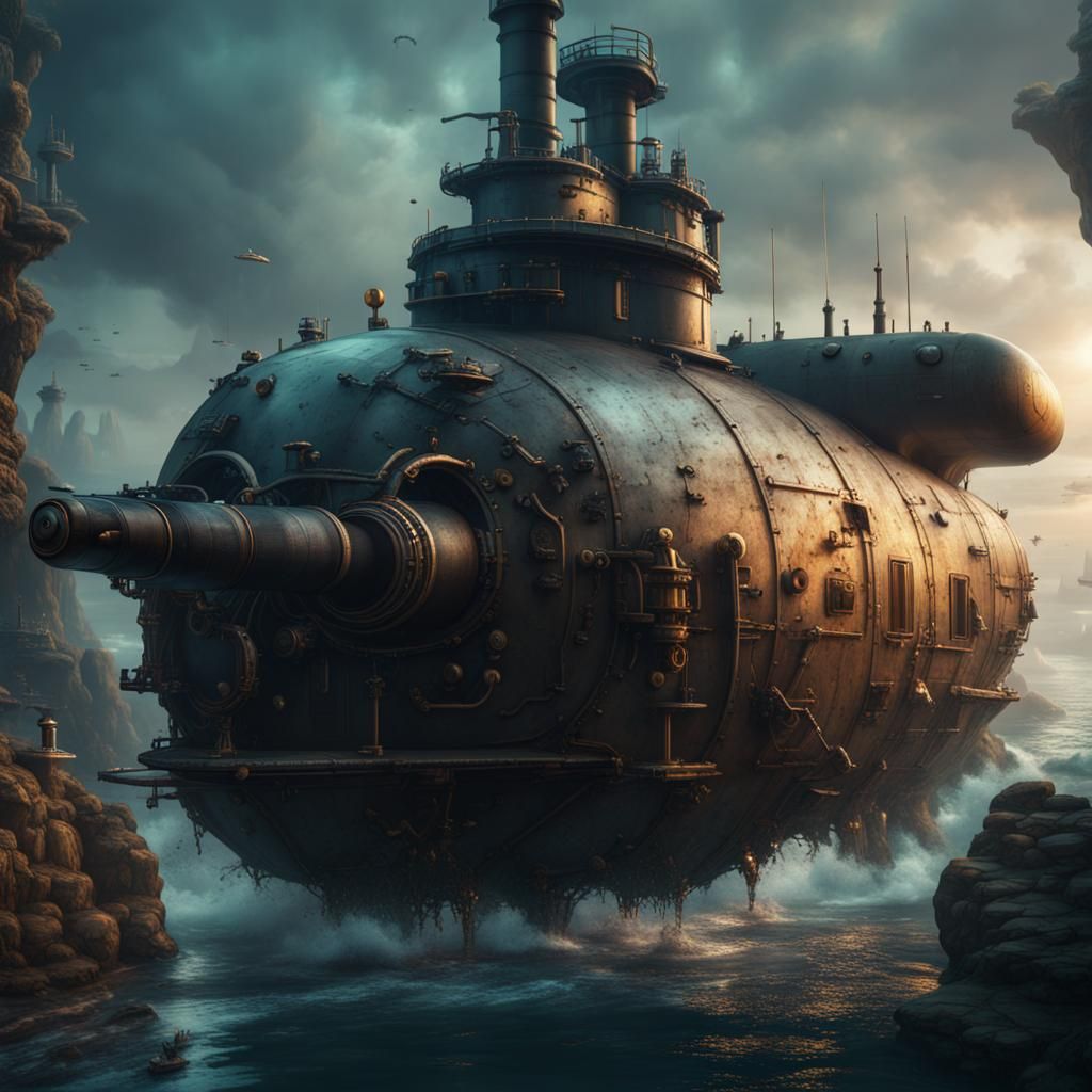 Detailed Submarine Matte Painting in Deep Color