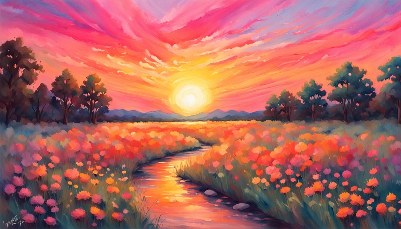Vibrant Summer Sunset Landscape with Dreamy Colors