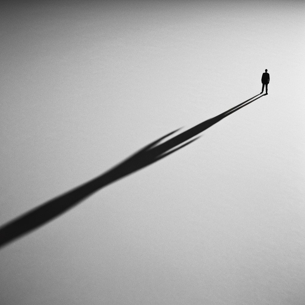 Black and white only, a tiny figure of a man in the top righ...