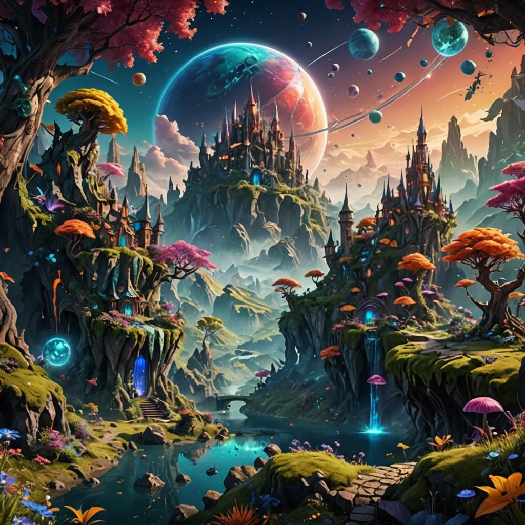 Colorful Planet of Fairies: A Fantasy Matte Painting