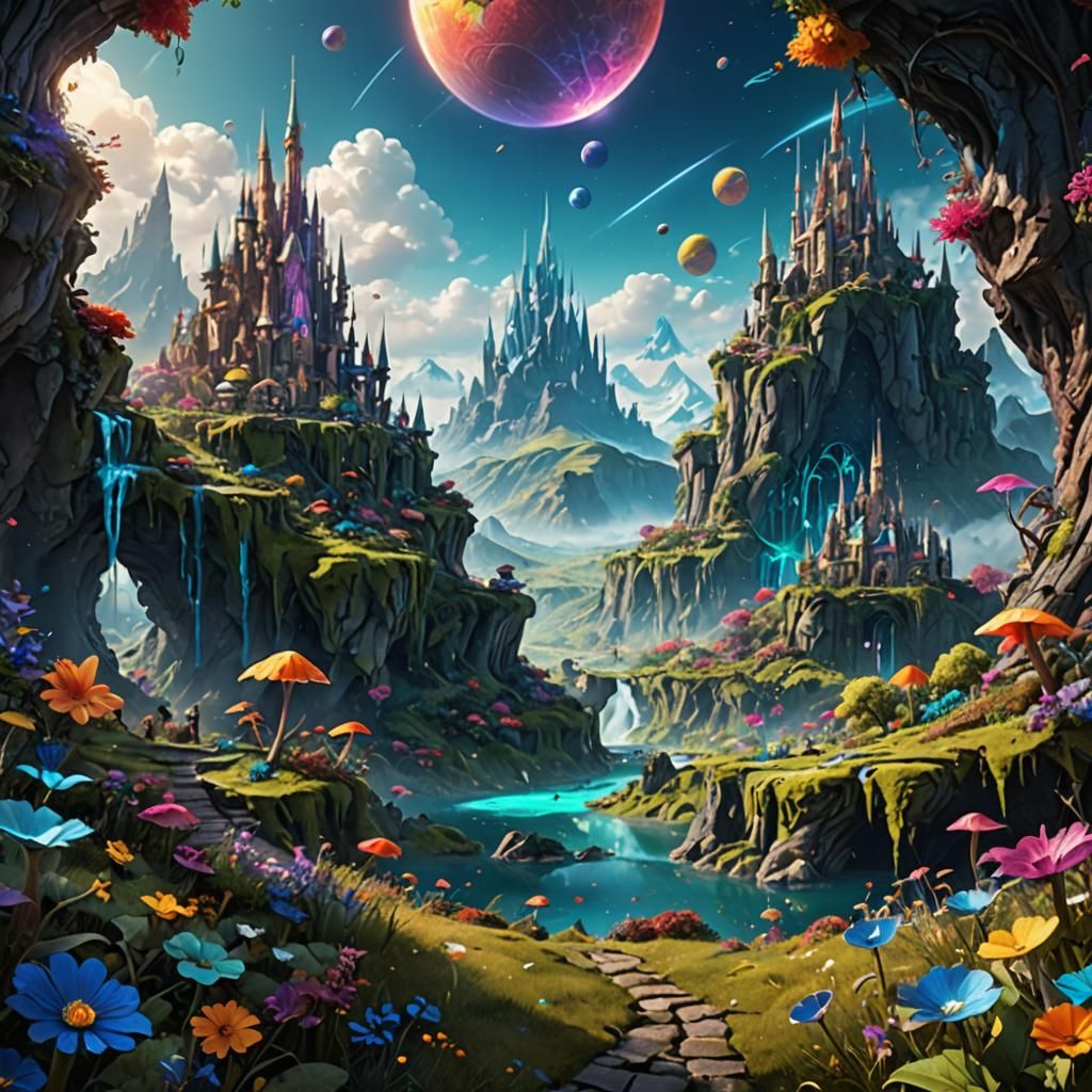 Colorful Alien World with Fairies and Lords