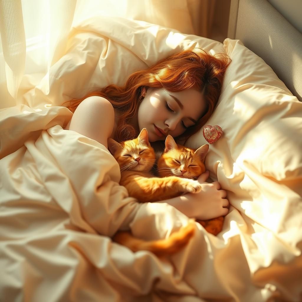 Woman and Cat in Dreamy Morning Light