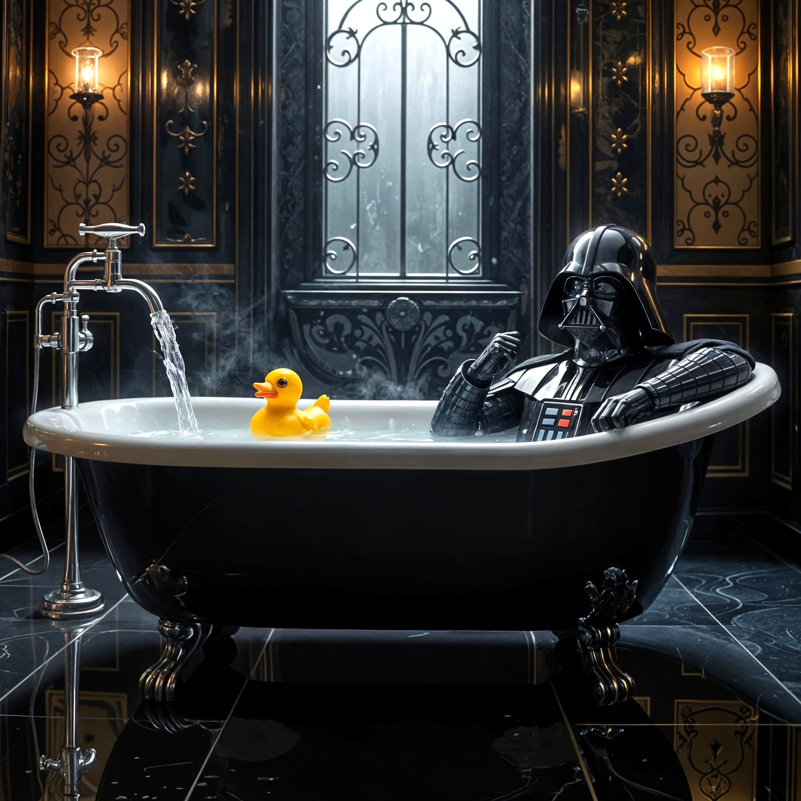 Ethereal Darth Vader Soaks in Majestic Art Deco Bath