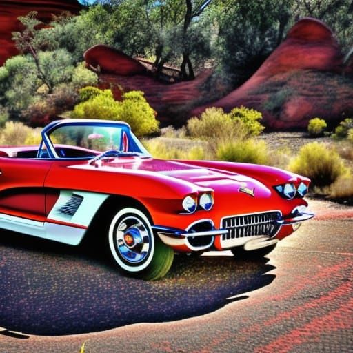 Red Corvette on Sedona Highway: Digital Art