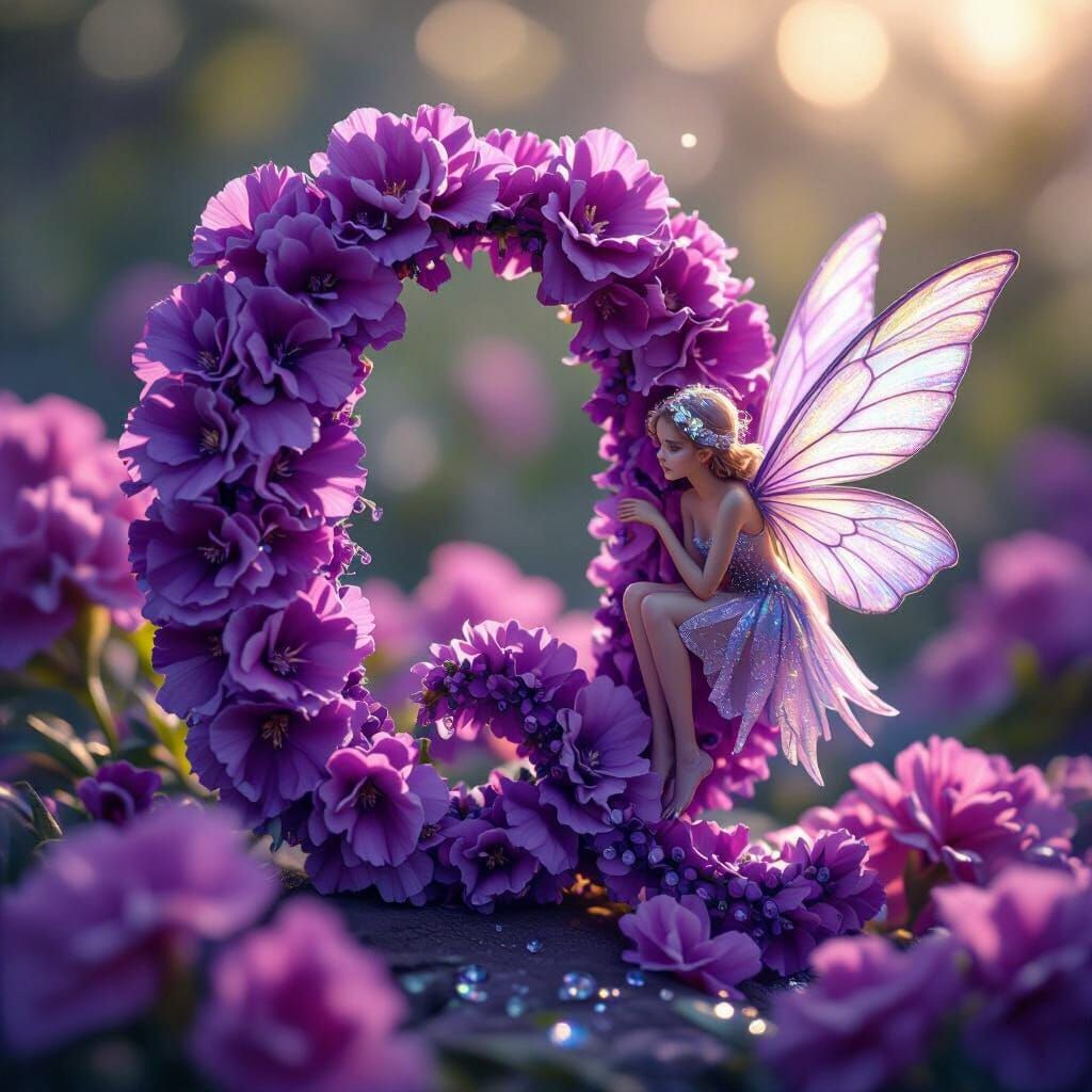 Purple Carnation Q with Fairy, Macro Photography