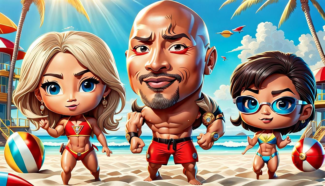 Dwayne Chibi Johnson flexes his muscles in Baywatch