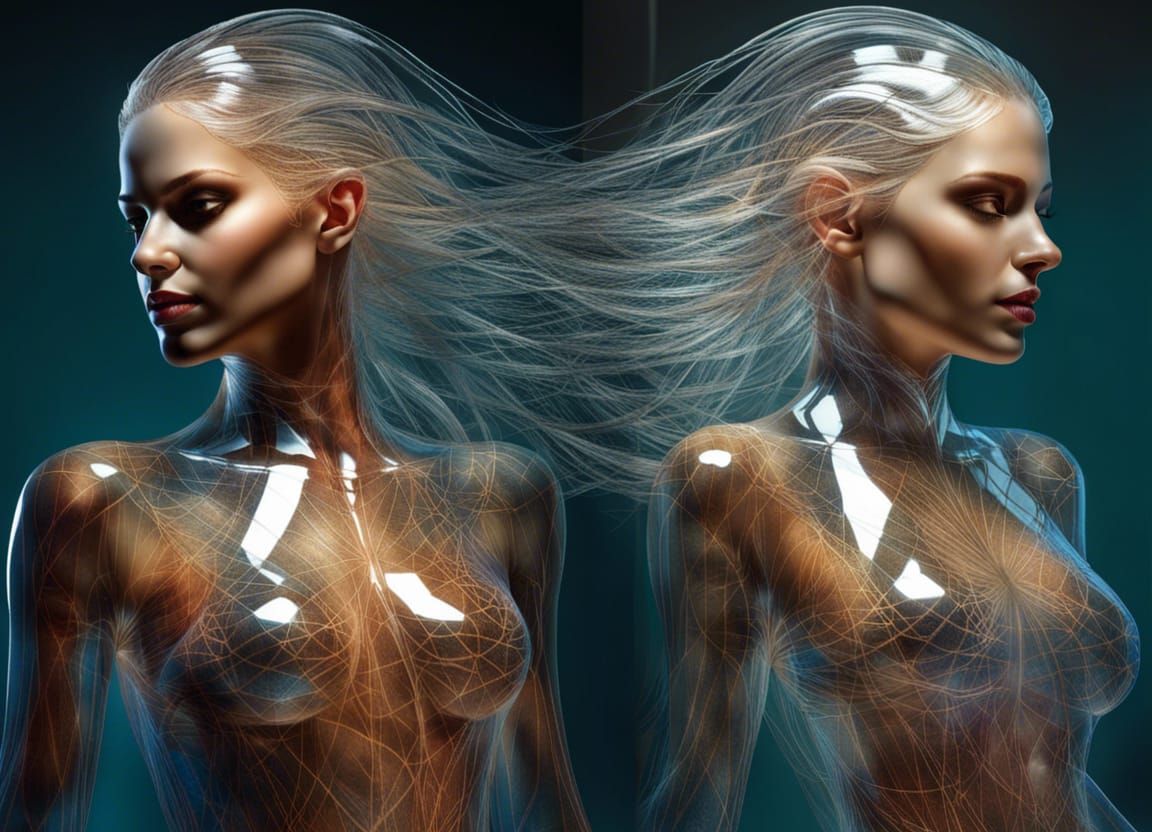Ethereal Transparent Woman: Elegant Composition in Deep Colo...