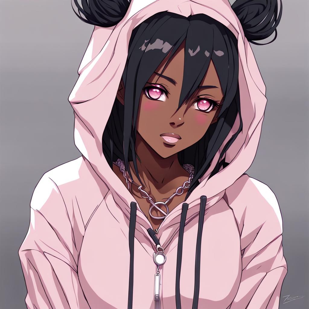 Anime Portrait of Woman with Pink Eyes