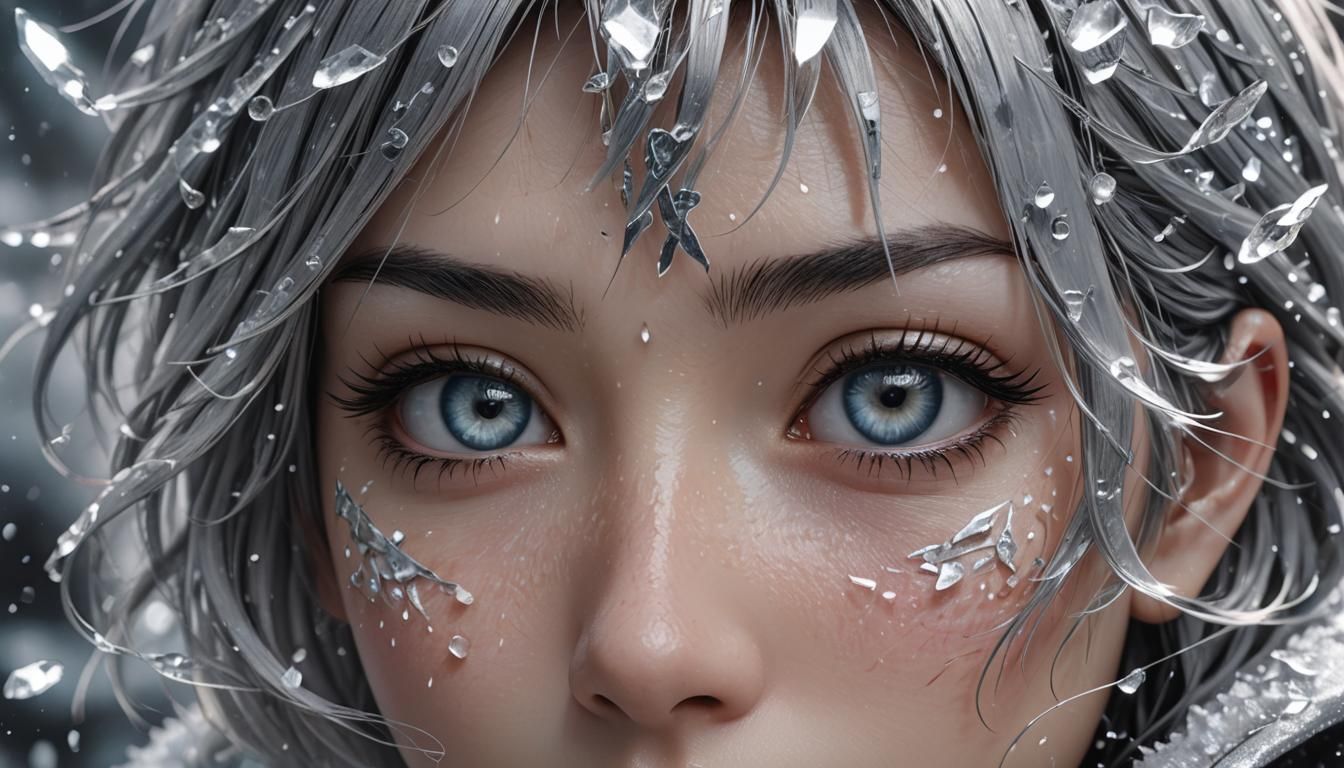 Woman's Eye in Hailstorm: Metallic Anime Art