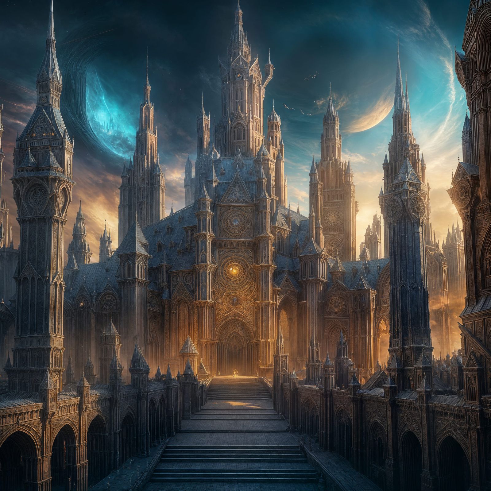 Celestial God Overlooks Symmetrical Medieval City