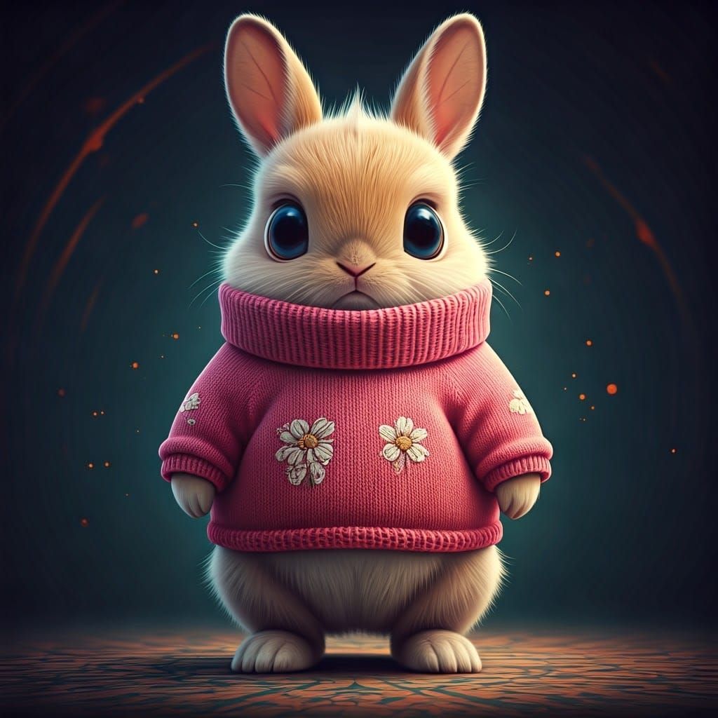 Cute Bunny in Pink Sweater, Digital Concept Art