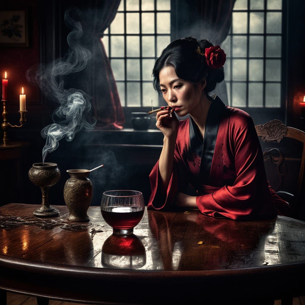 Mysterious Woman in Victorian Parlour, Cinematic Lighting