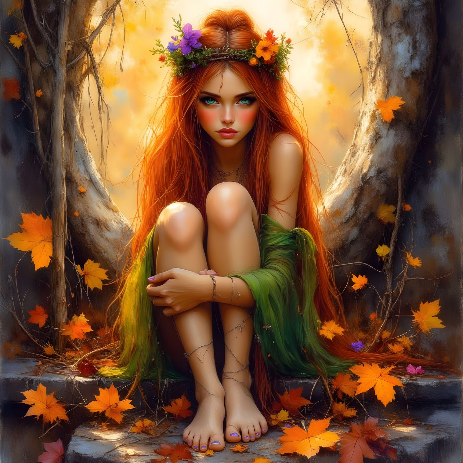 Ethereal Norse Goddess in Autumn Dreamscape