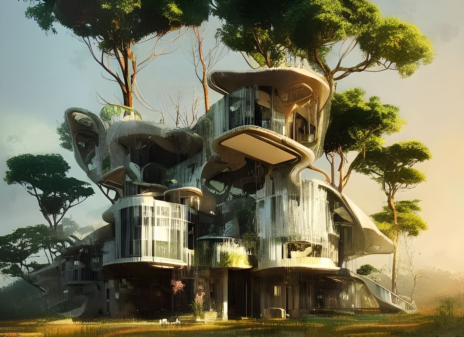 Surreal Futuristic House Interior with Fractal Patterns