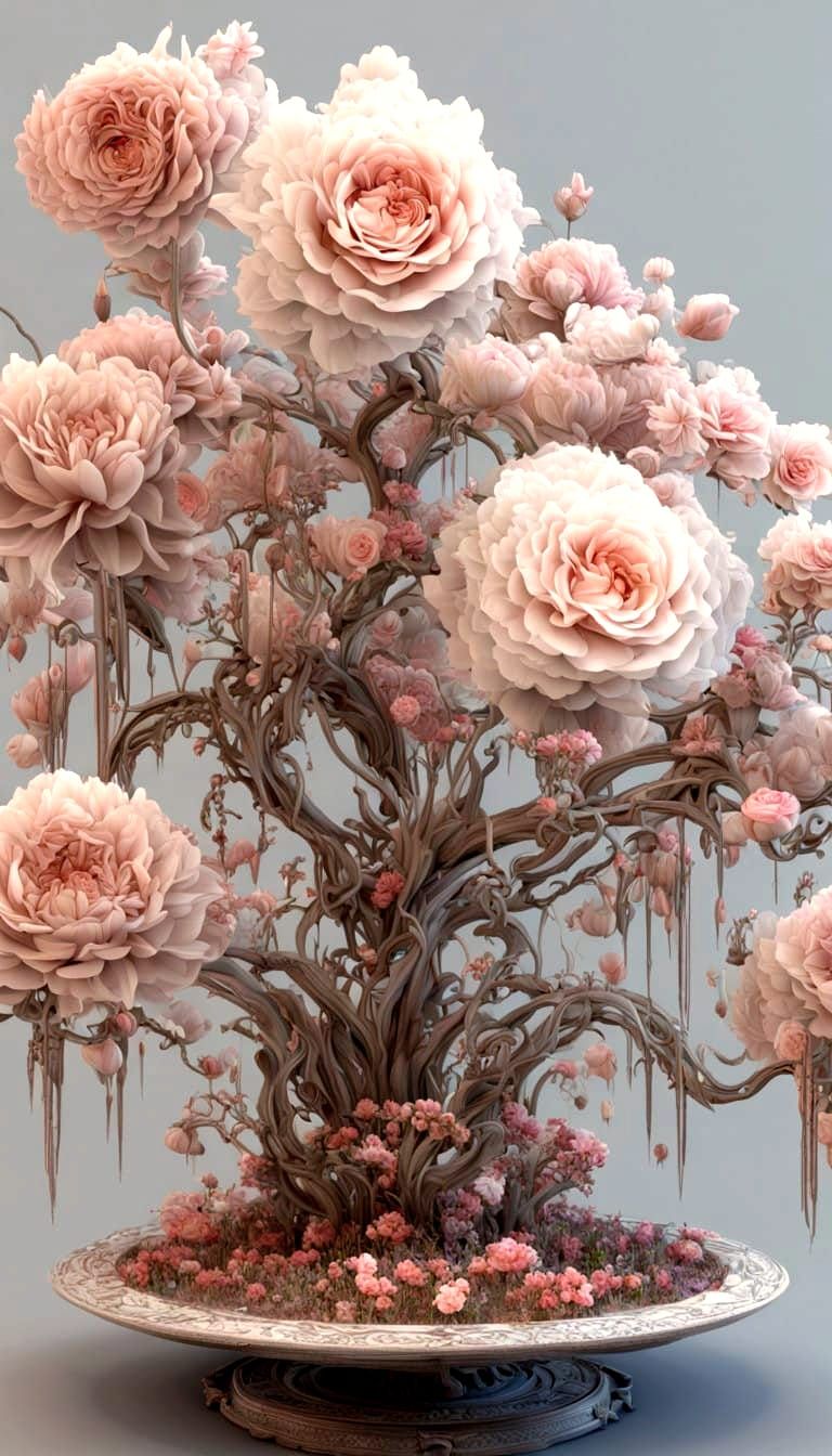 Vibrant Floral Vortex in Neo-Primitivist Art Nouveau Style