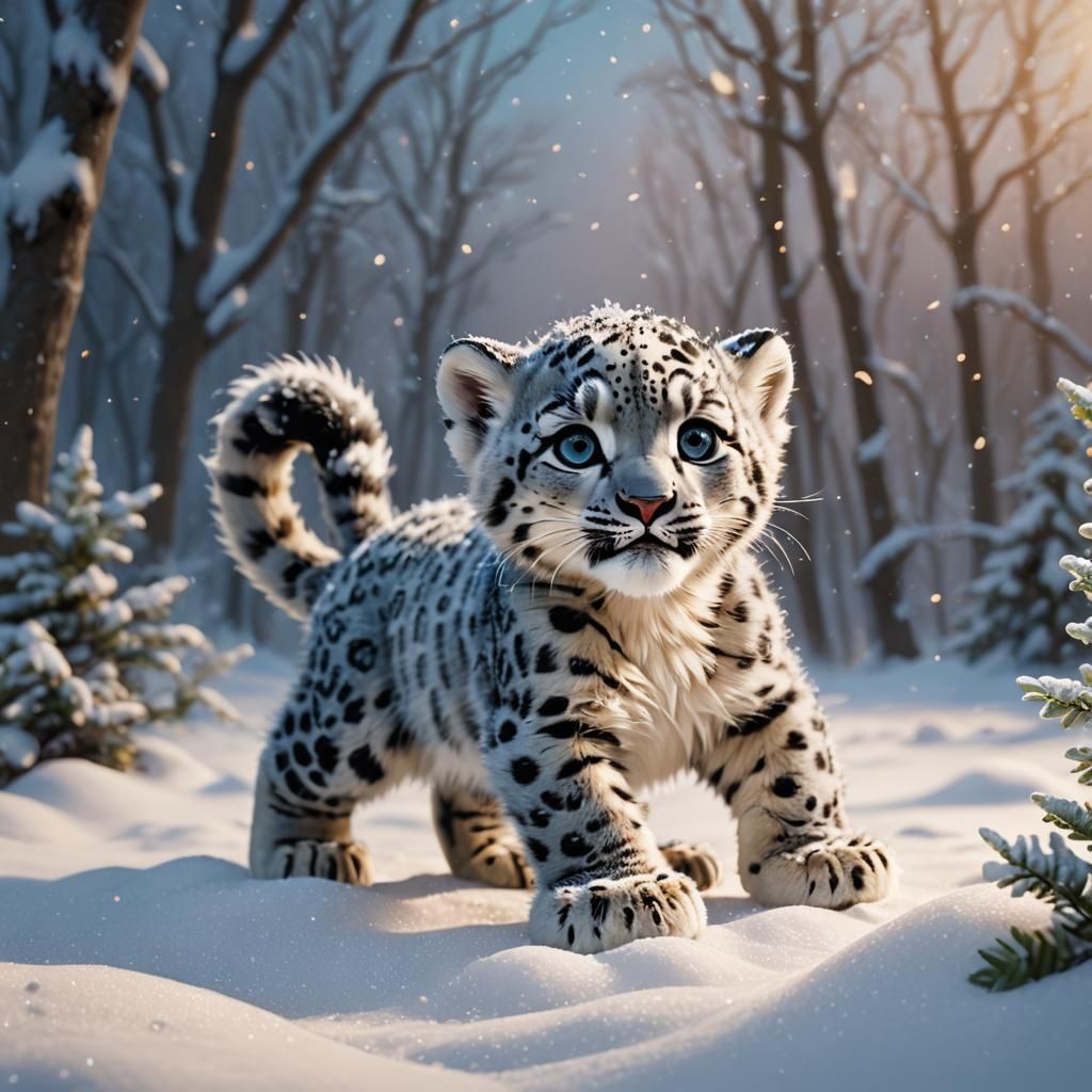 Baby Snow Leopard looking like Pedro Pascal in the snow