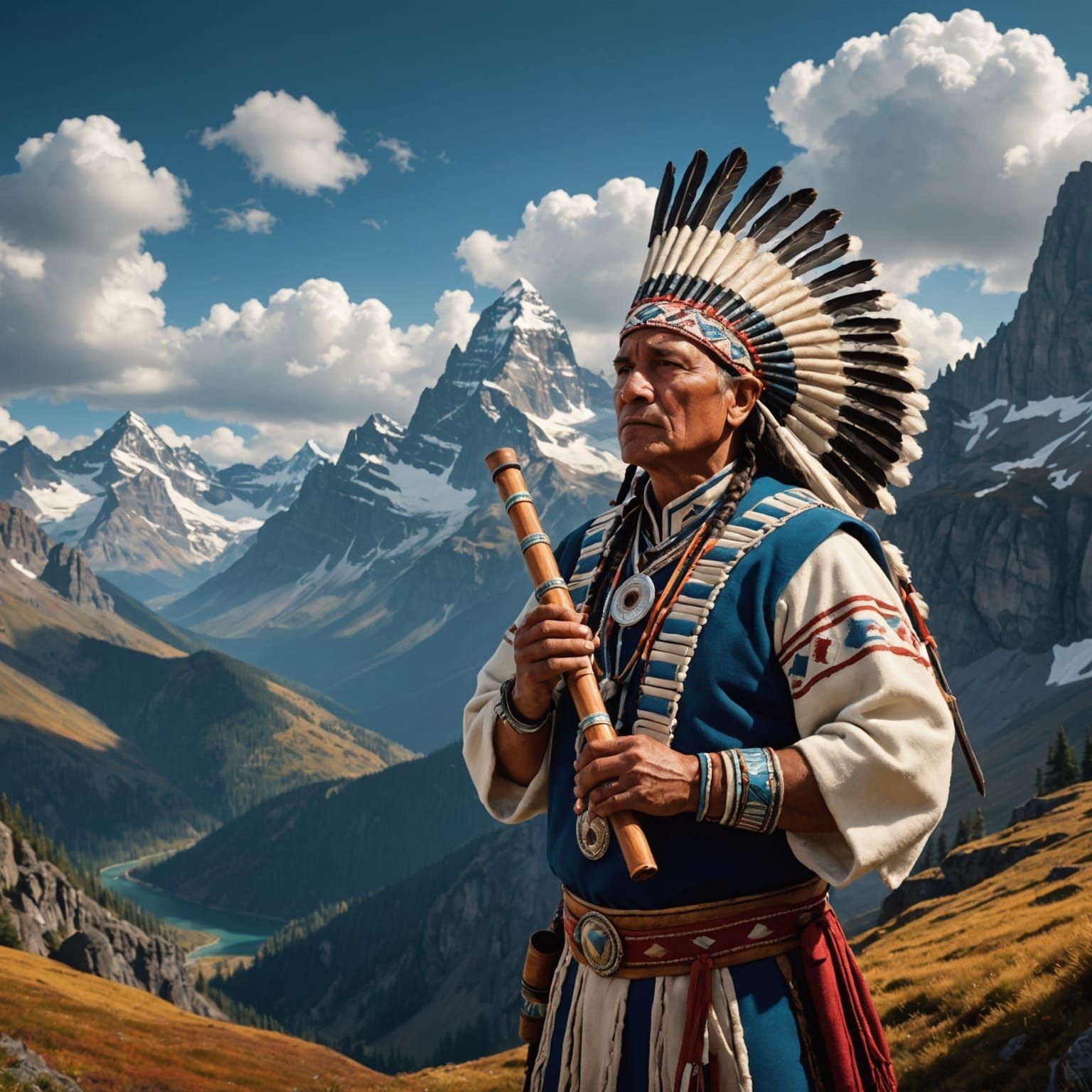 Rojas Plays Pan Flute in Mountain Landscape