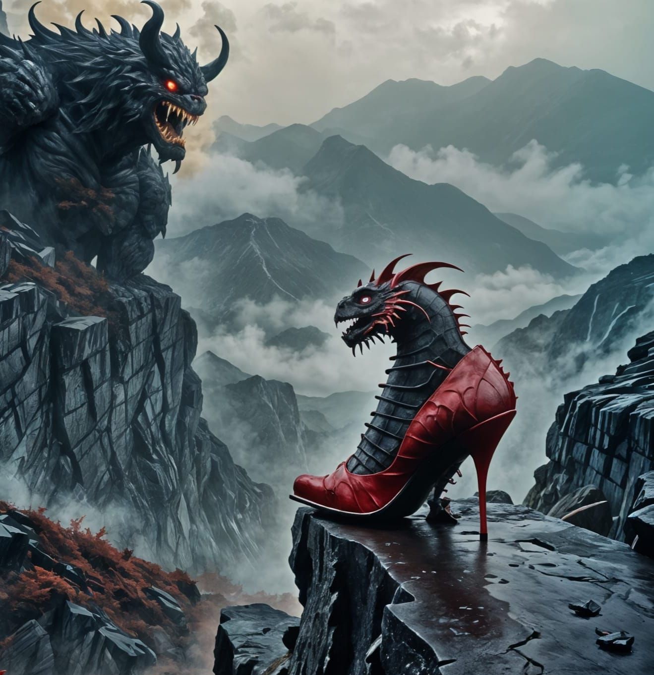 Scary Monster in Red High Heeled Shoes