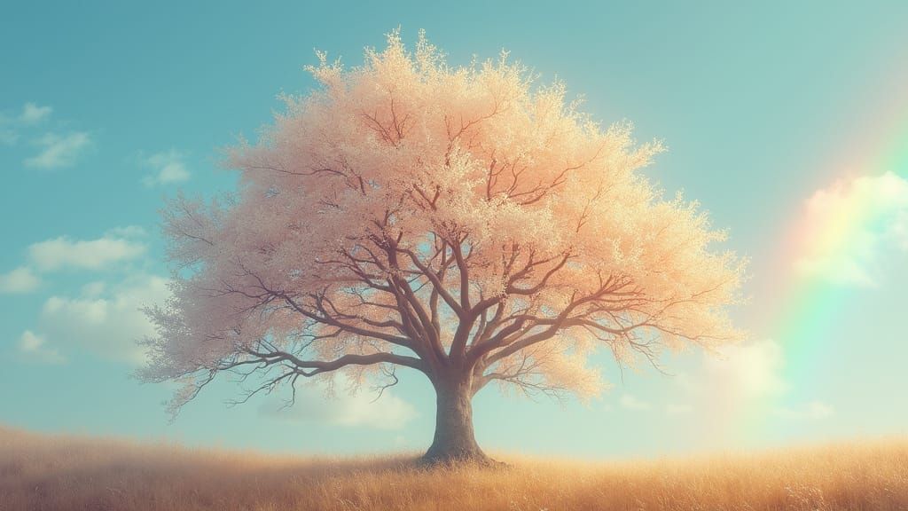 Ethereal Tree Branches Dance in Surreal Dreamscape