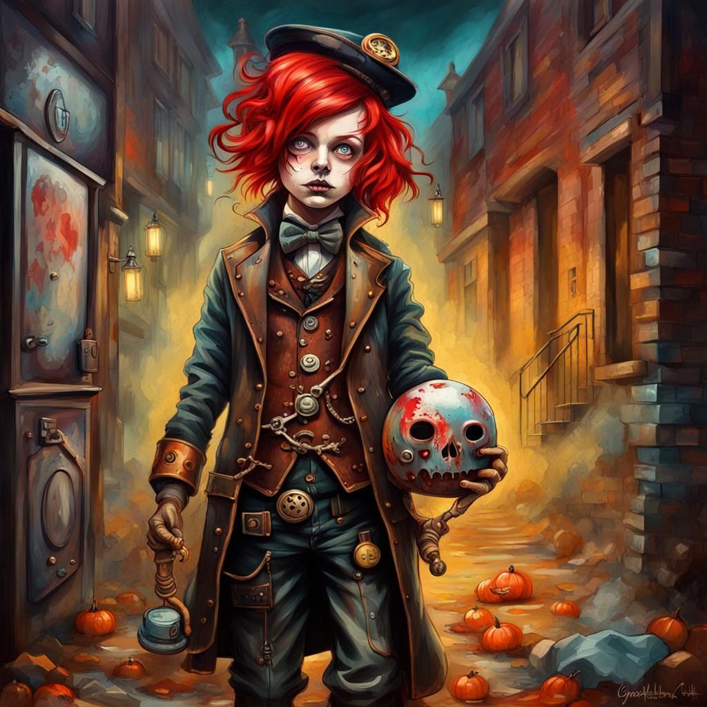 Steampunk Trick-or-Treater in Graffiti Splash Art