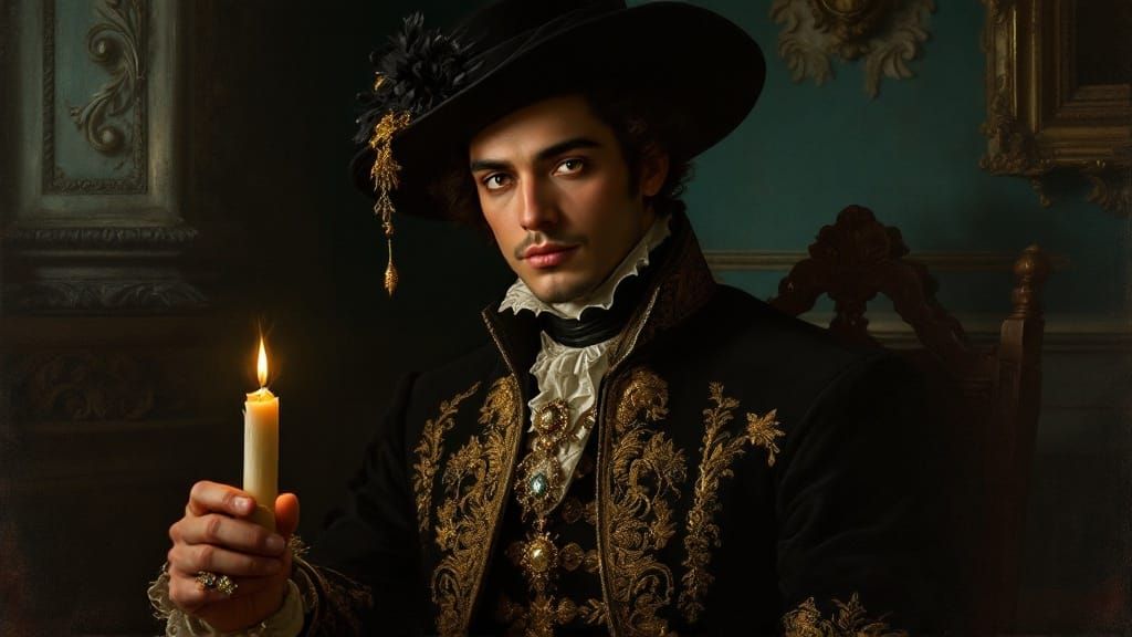 Rococo Portrait of Hispanic Gentleman with Candle