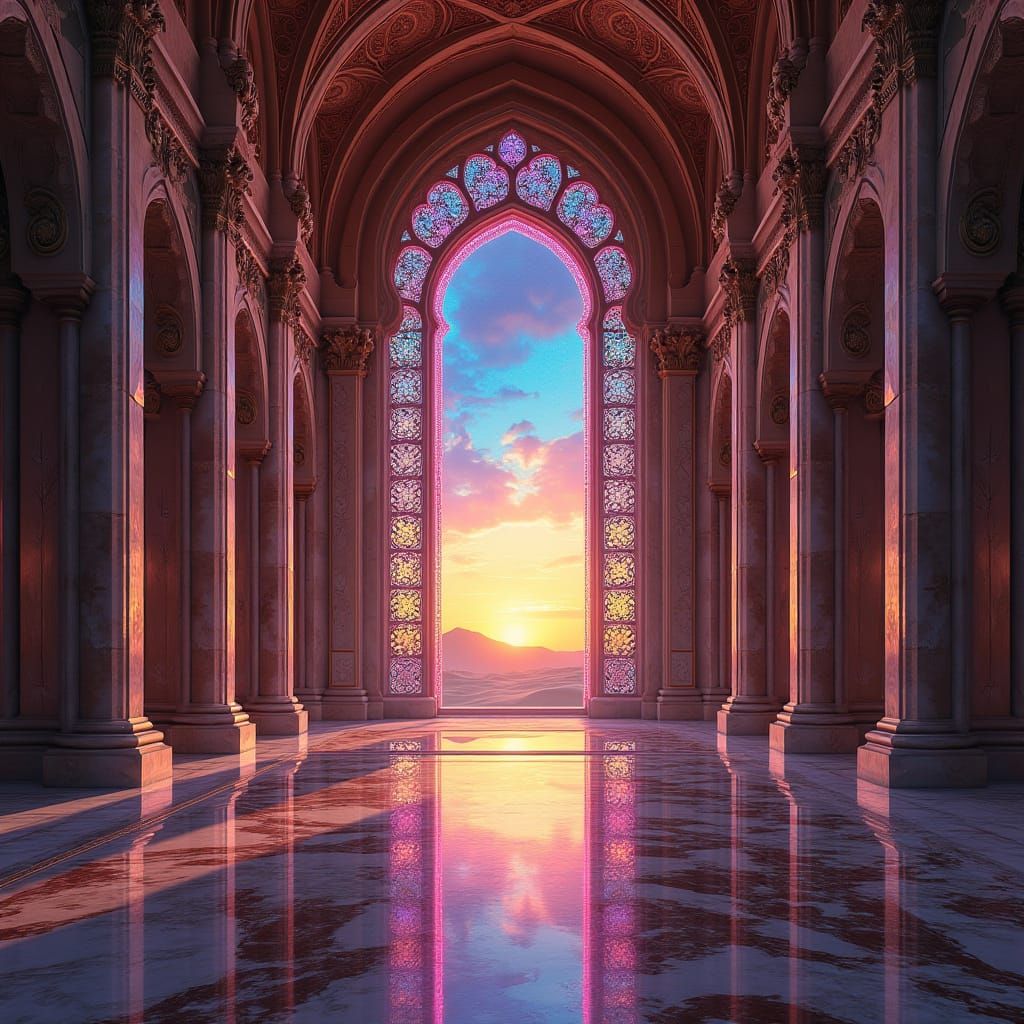 Hyperrealistic Marble Palace at Sunset