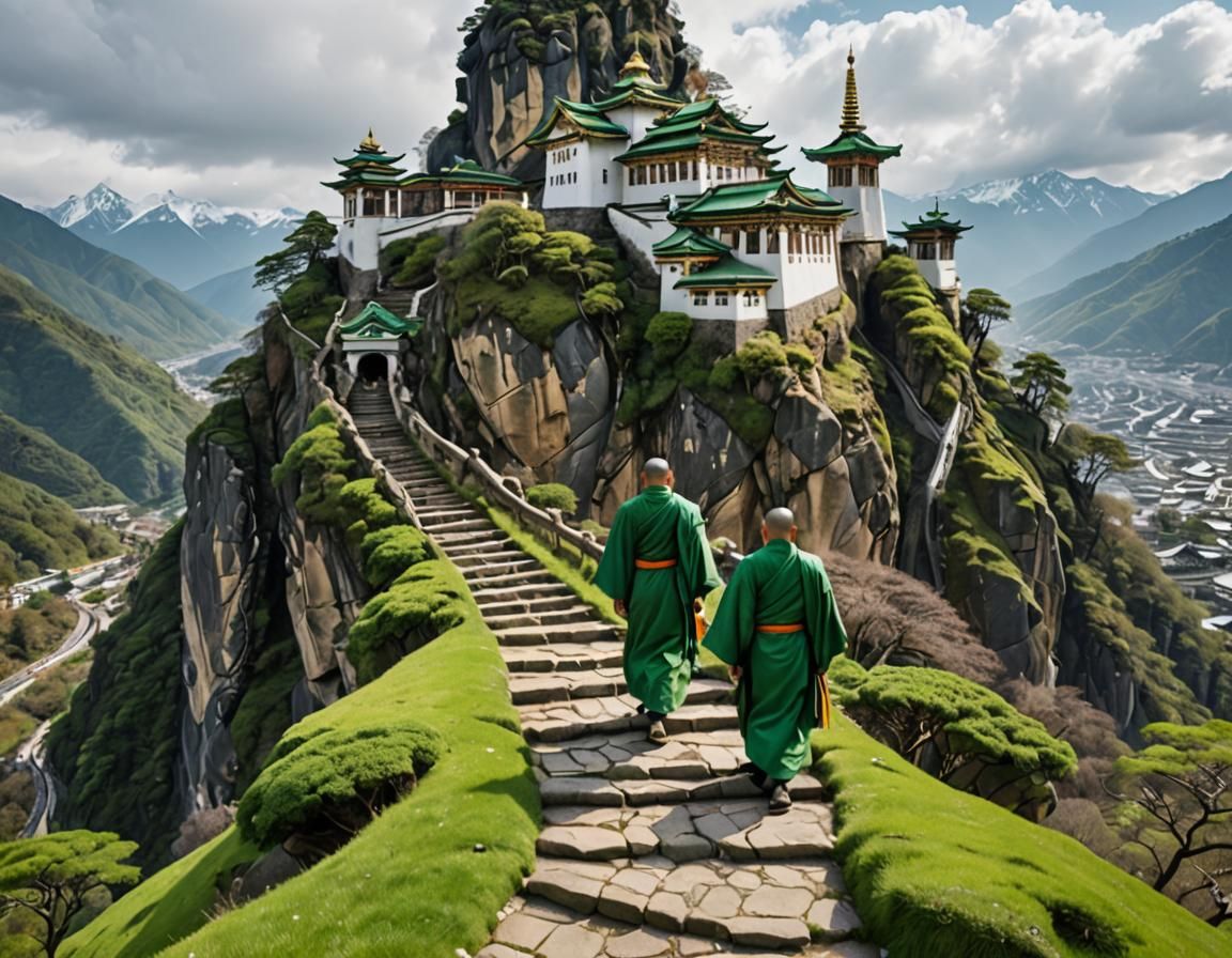 Monks Ascending to Mountain Monastery