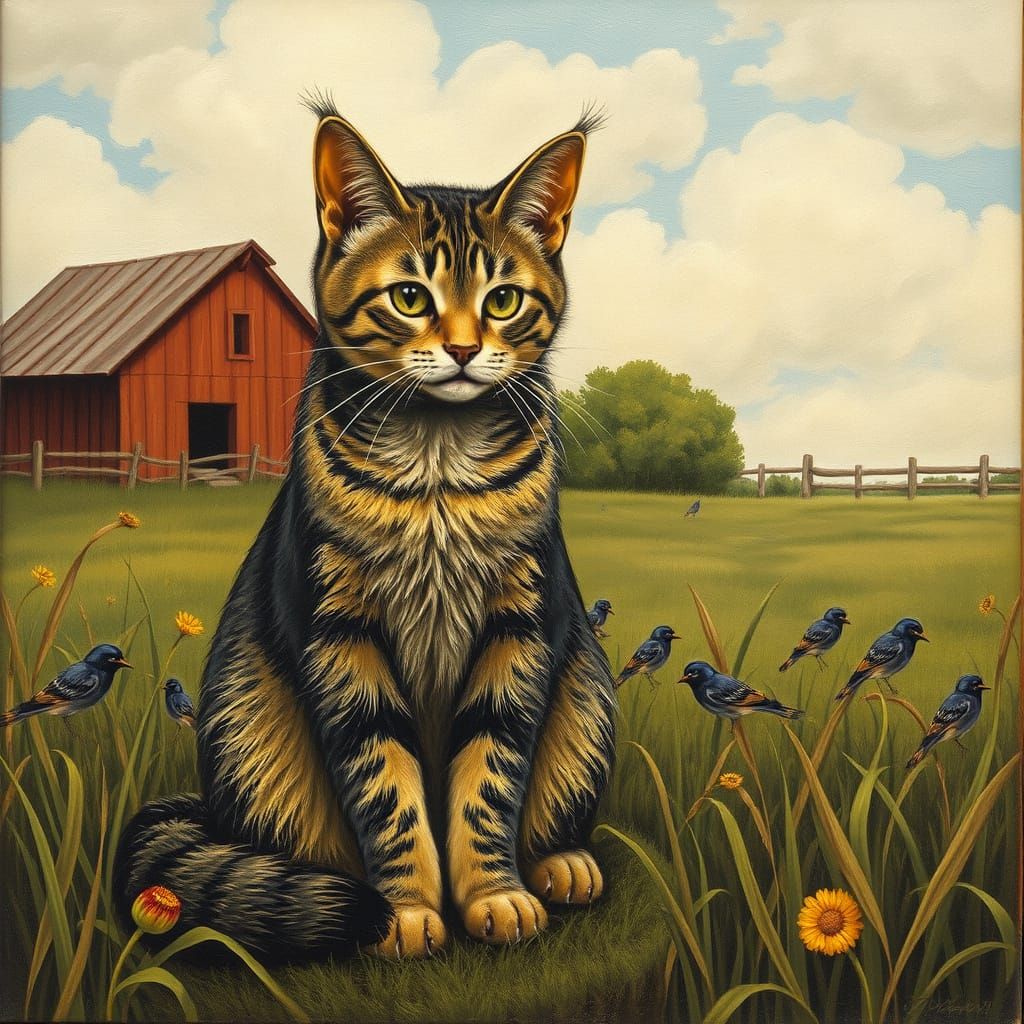 Feral Cat in Regionalist Style Farm Landscape