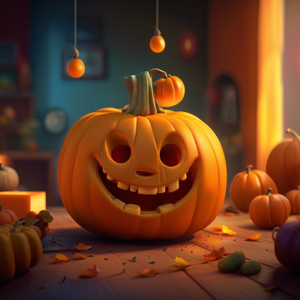 Cheese Pumpkin: Pixar-Style 3D Digital Art