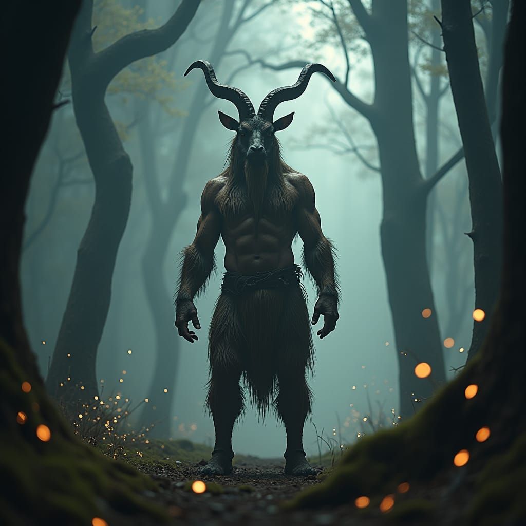 Majestic Satyr Druid in Misty Forest