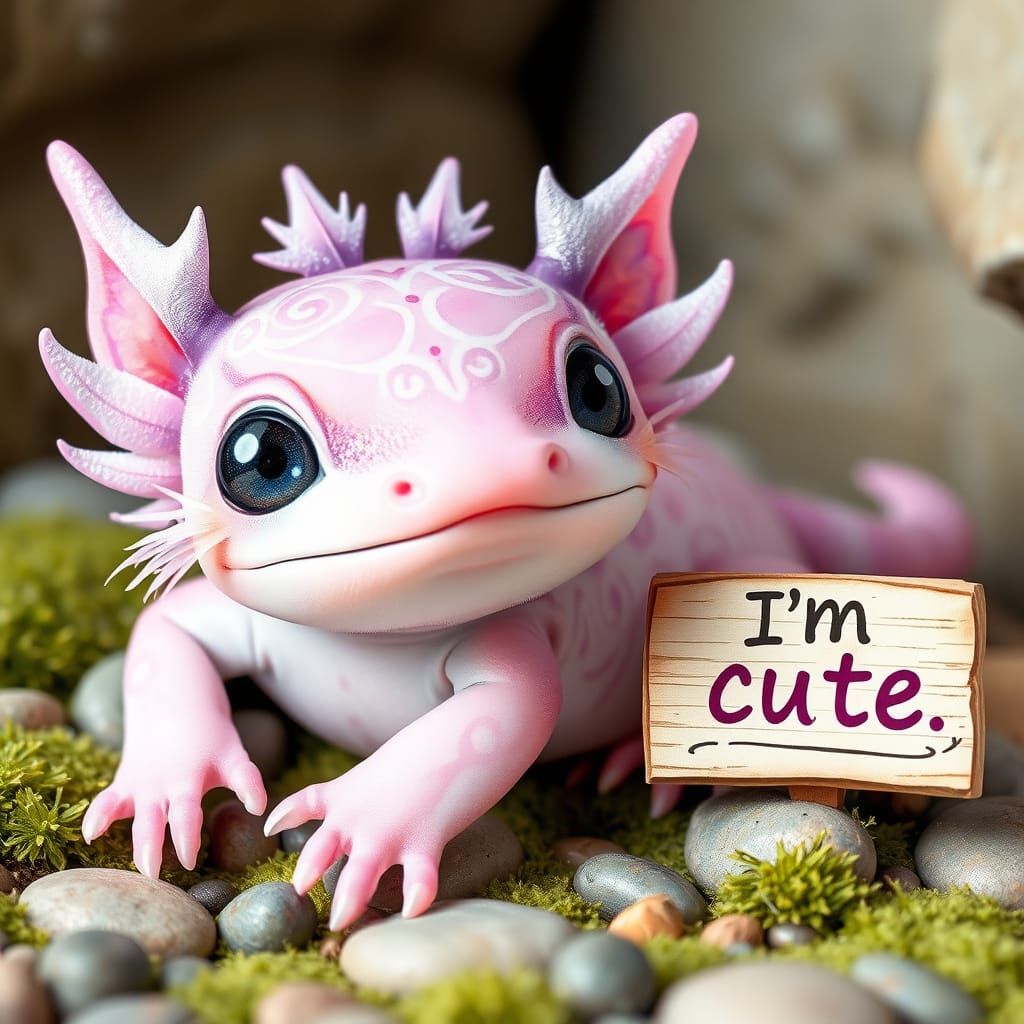 Whimsical Pastel Axolotl with Playful Sign