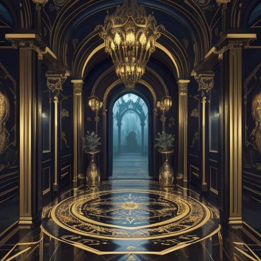 Sweeping Baroque Palace Interior in Opulent, Dreamlike Detai...