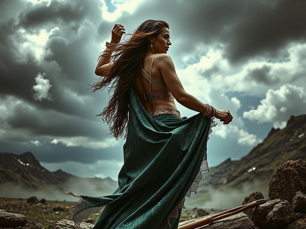 Epic Woman in Stormy Landscape: Digital Matte Painting