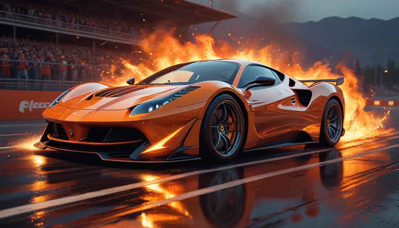 Revving Phoenix Ferrari in Hyperrealistic Concept Art