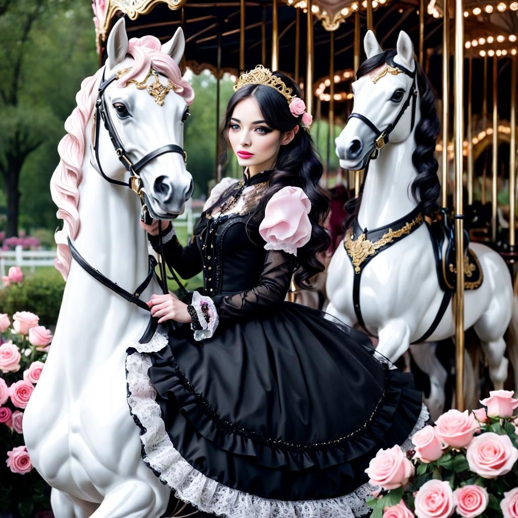 Girl with Elegant Carousel Horses