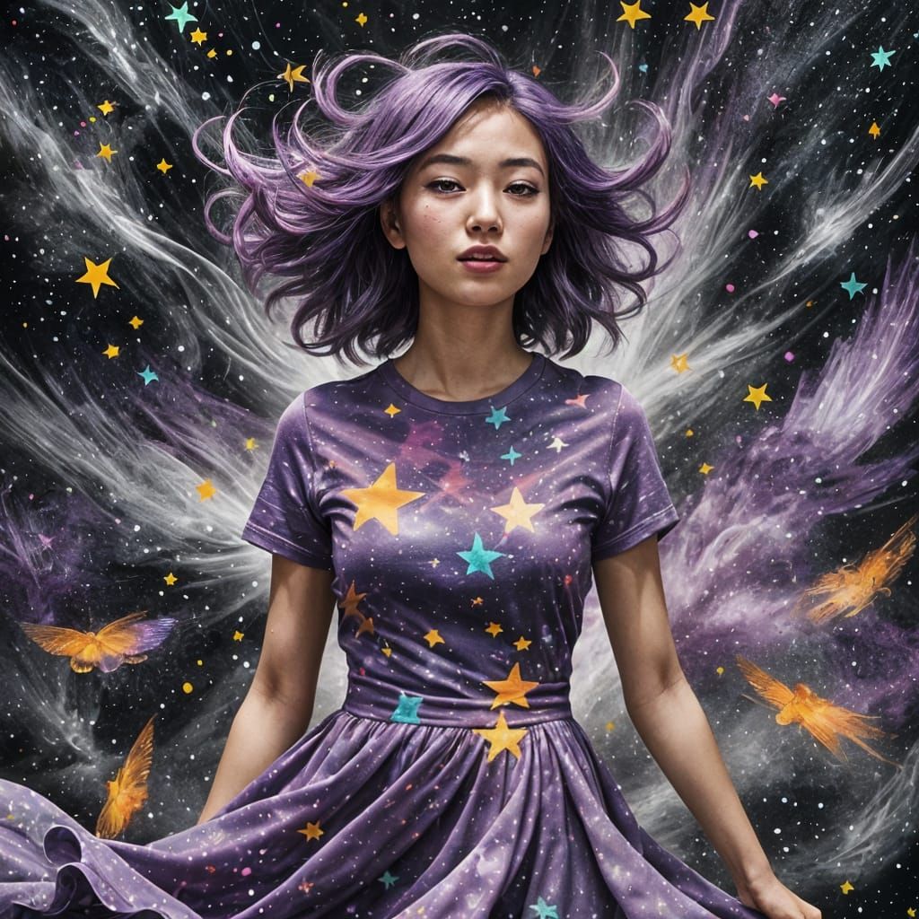 Euphoric Girl Soaring Through Cosmic Wonderland