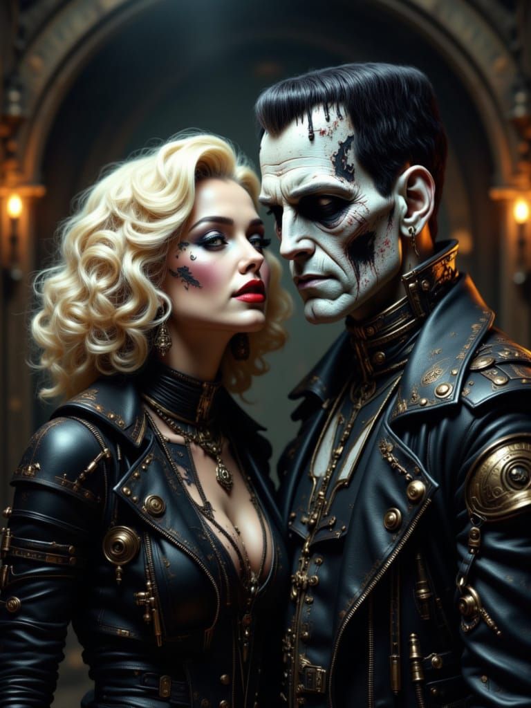 Cyberpunk Marilyn and Frankenstein Portrait