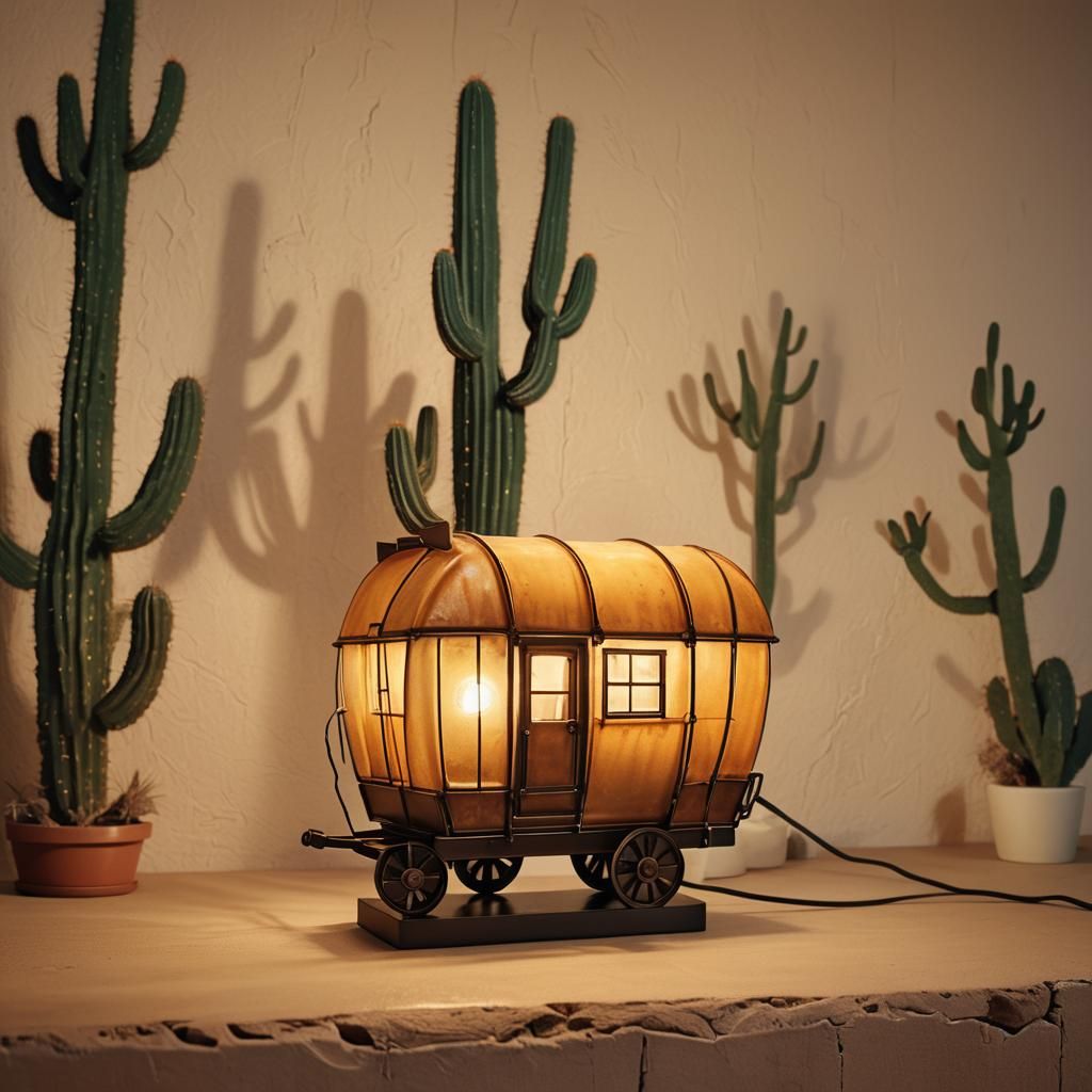 Covered Wagon Table Lamp in Retro-Futurist Style