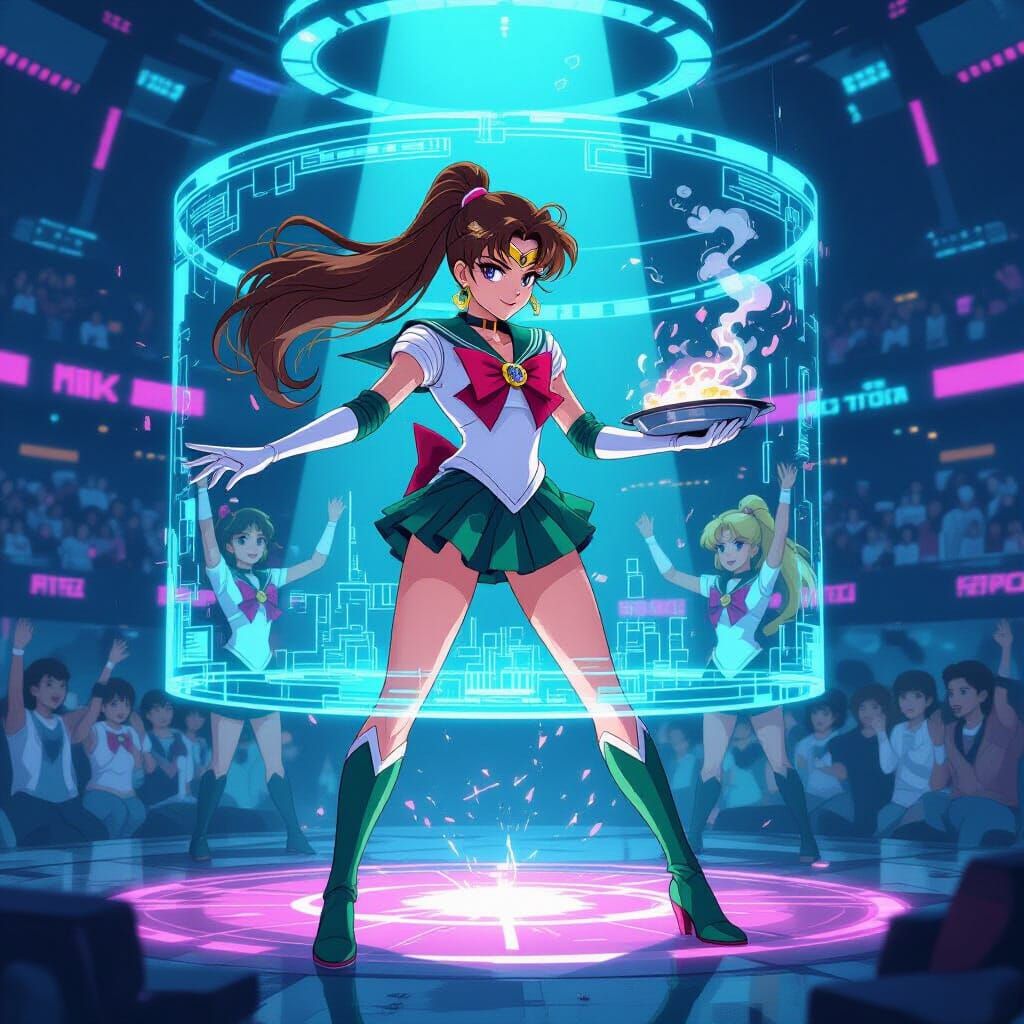 Sailor Jupiter Levitation in Cyberpunk Court
