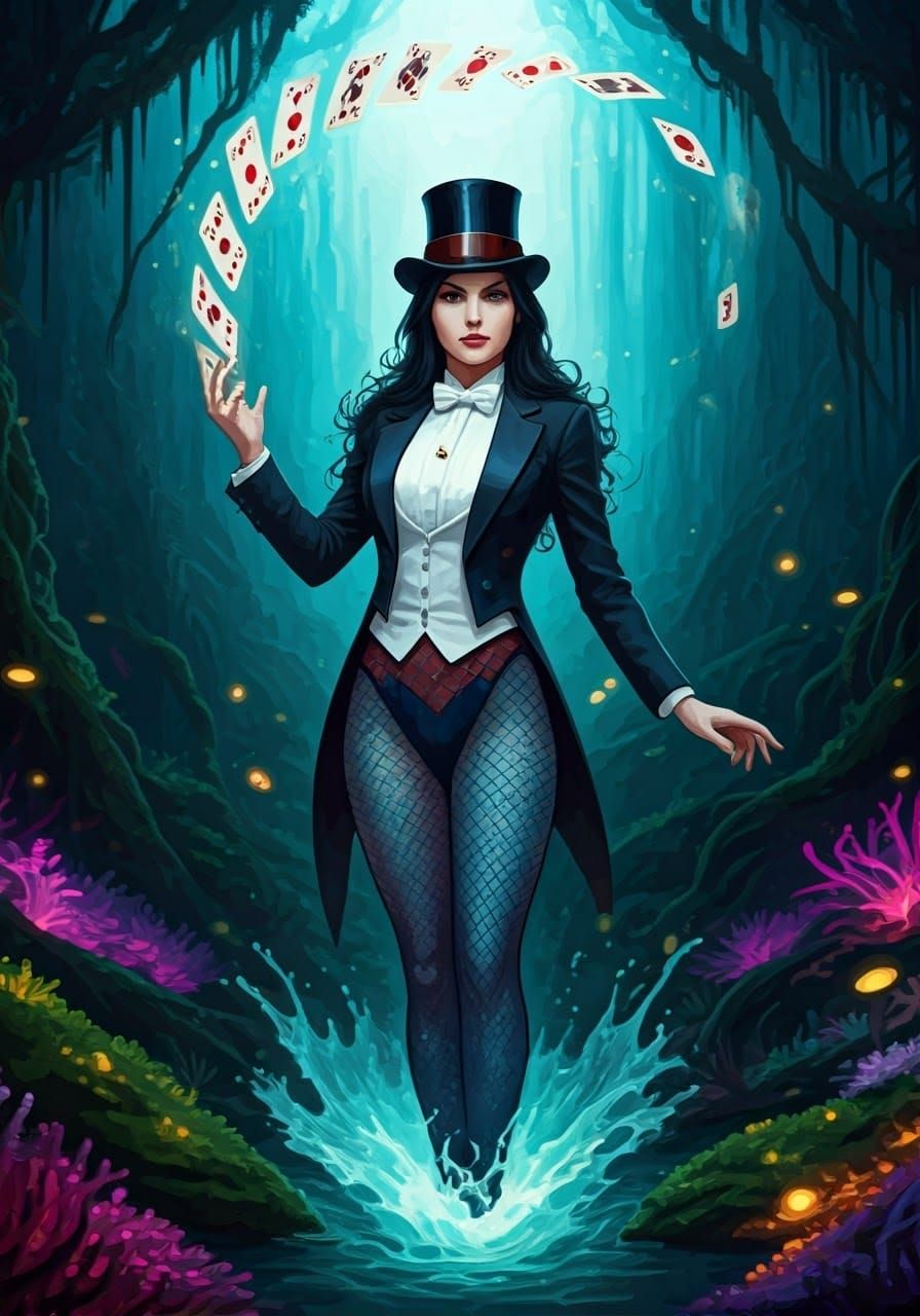 Zatanna Conjures Cards in Bioluminescent Underwater Forest