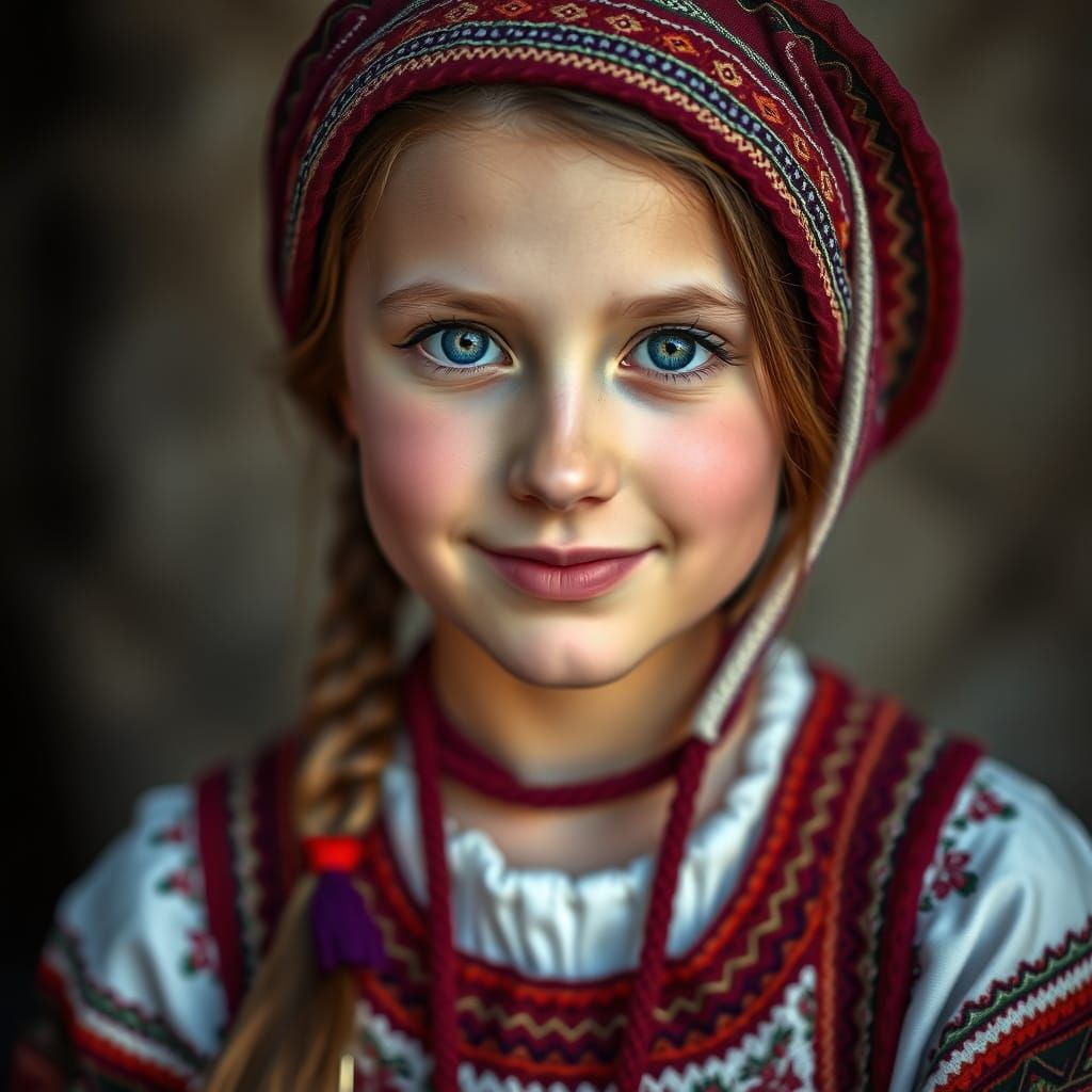 Ukrainian Girl in Traditional Attire Smiles Brightly
